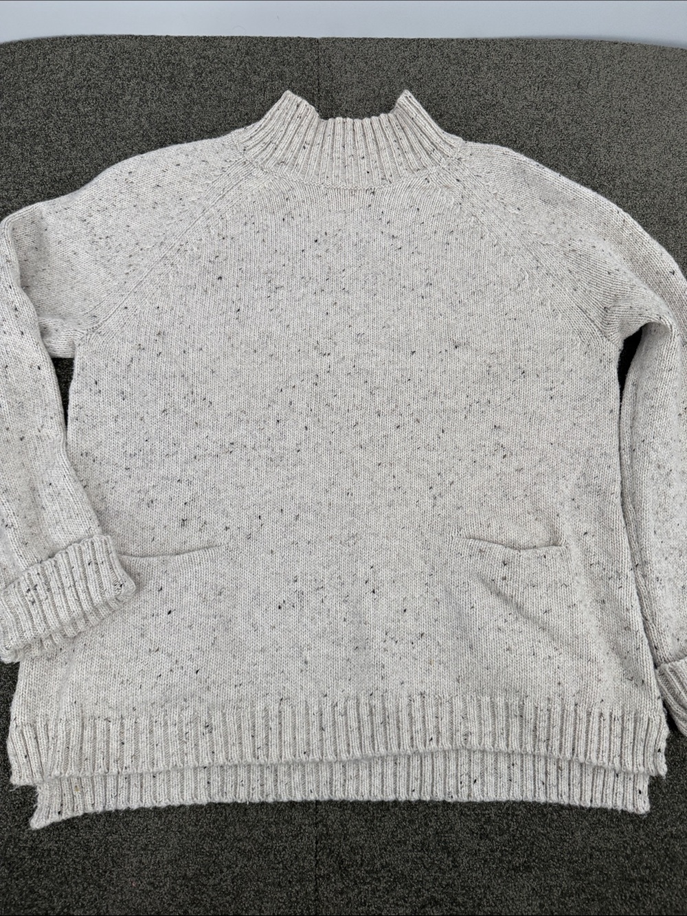 J Jill Sweater Wm Extra Large XL Wool Blend Cozy Speckled Cream Mock-Neck Chunky